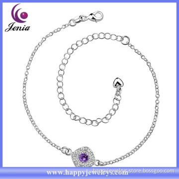 New simple design purple zircon 925 silver anklet bulk fashion jewelry china (CA037-D)